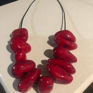Red beads with black womens necklace